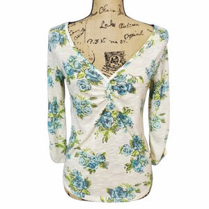 Rue 21 Floral Lace Back Top Blue Medium